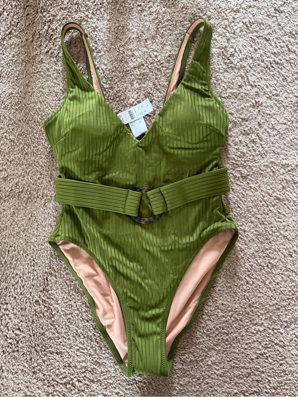 J. Crew Olive Green Ribbed Belted One-Piece Swimsuit